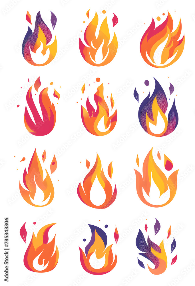 Fire simple flat vector icon collection Fire simple flat vector icon collection