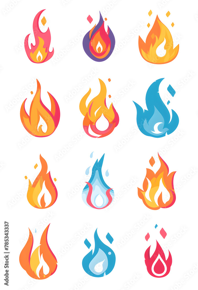 Fire simple flat vector icon collection Fire simple flat vector icon collection