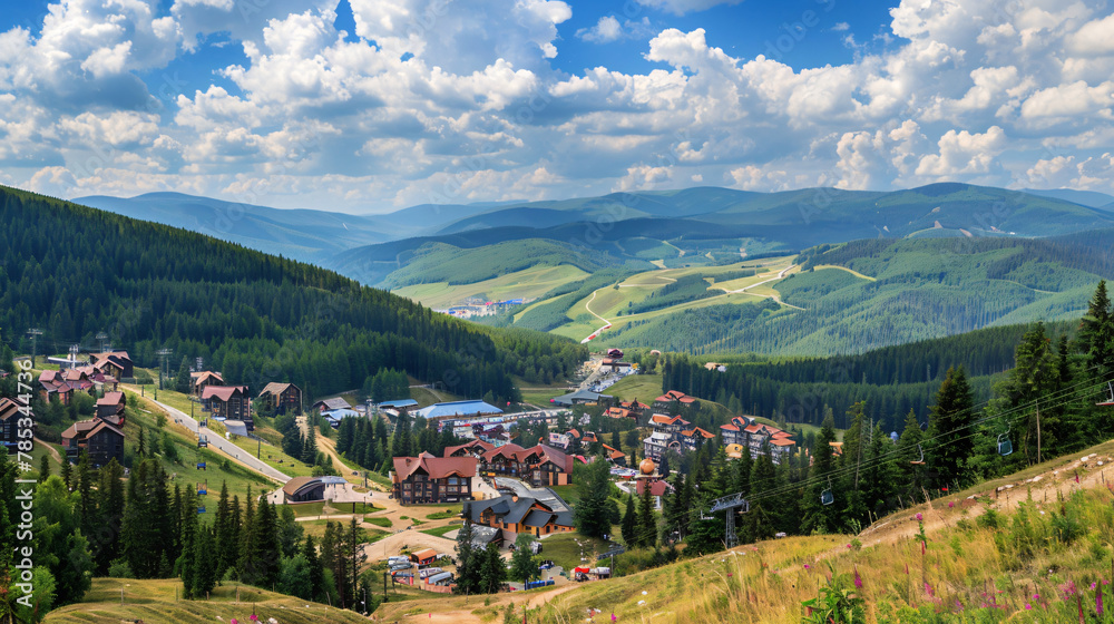 Famous Bukovel ski resort in summer Carpathian mountai