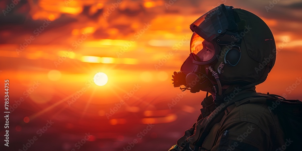 Resolute Pilot Braving the Radiant Skyscape at Dawn s Threshold Resolute Pilot Braving the Radiant Skyscape at Dawn s Threshold