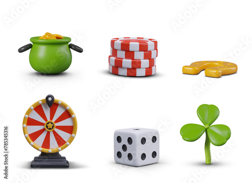 Set of icons for gambling business, St. Patrick Day theme. Decorative elements for spring event