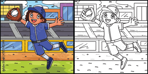 Girl Fielder Catching Baseball Illustration