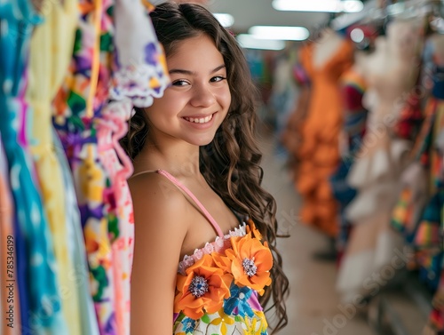 Mexican Flair: Teenage Girl Choosing Colorful Prom Dress