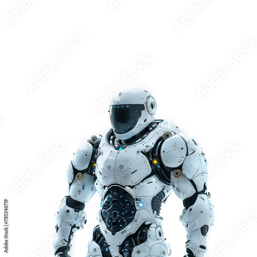 Man in White Suit and Helmet Standing in Front of White Background. Generative AI