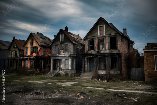 Burned and dilapidated houses tell the story of urban conflict