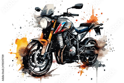 Motorcycle Chopper Bike Drive Hog watercolor white background.