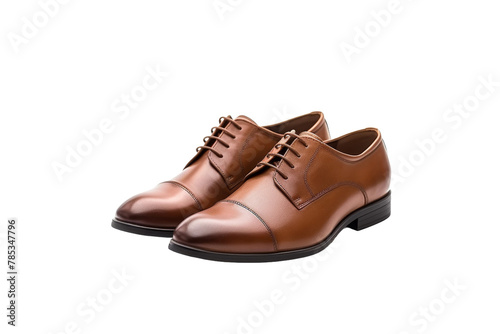 Step Into Elegance: Two Brown Shoes on a White Canvas. On a White or Clear Surface PNG Transparent Background.
