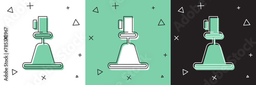 Set Tacheometer, theodolite icon isolated on white and green, black background. Geological survey, engineering equipment for measurement and research. Vector