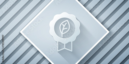 Paper cut Leaf Eco symbol icon isolated on grey background. Banner, label, tag, logo, sticker for eco green. Paper art style. Vector