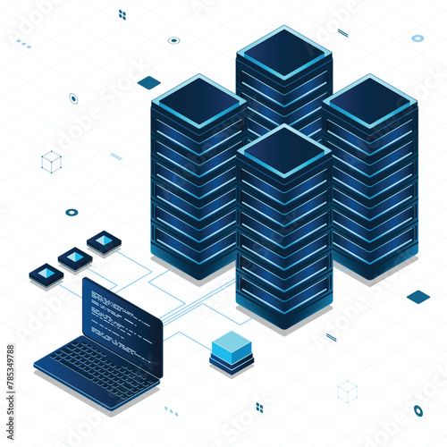 Database servers. Server room data center. Hosting server isometric. Vector isometric illustration