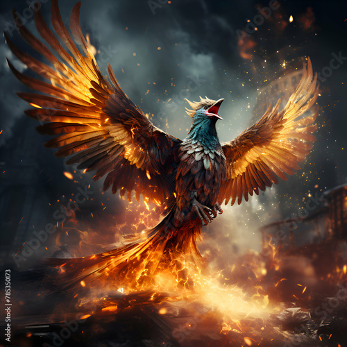 Pheasant in the fire. 3D illustration.