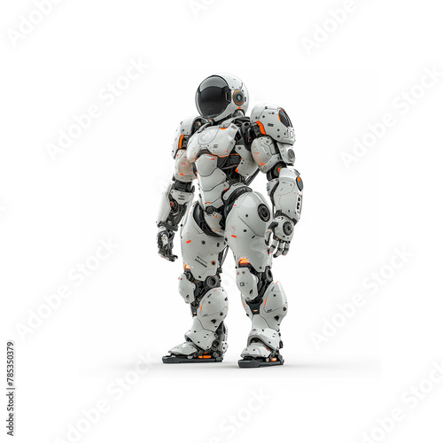 White Robot Standing on White Surface. Generative AI