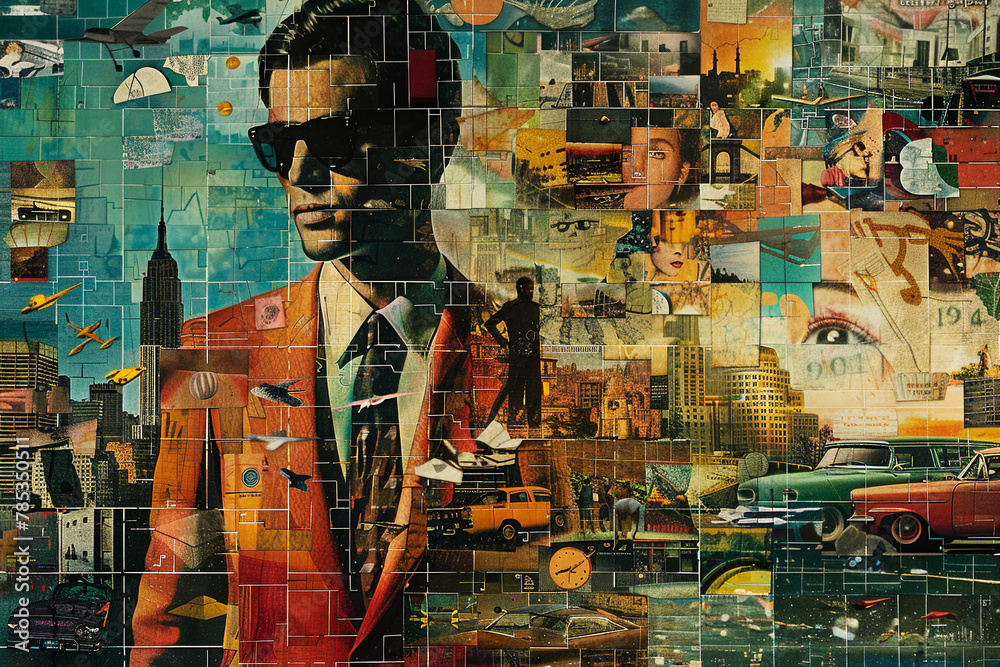 Fototapeta premium Summer composition modern stylish retro collage made with Generative AI technology