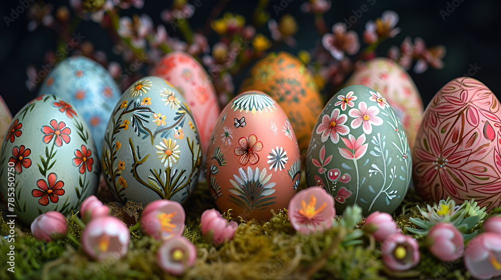 Closeup of painted eggs with floral patterns easter eggs for easter celebration,
easter eggs in a basket 3d Image Closeup of painted eggs with floral patterns easter eggs for easter celebration,
easter eggs in a basket 3d Image