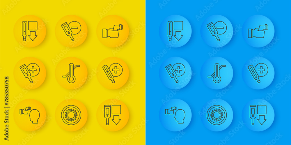 Set line Checking body temperature, Digital thermometer, Meteorology, Medical, and icon. Vector Set line Checking body temperature, Digital thermometer, Meteorology, Medical, and icon. Vector
