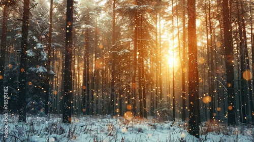 Winter nature scene with sun shining. © grigoryepremyan