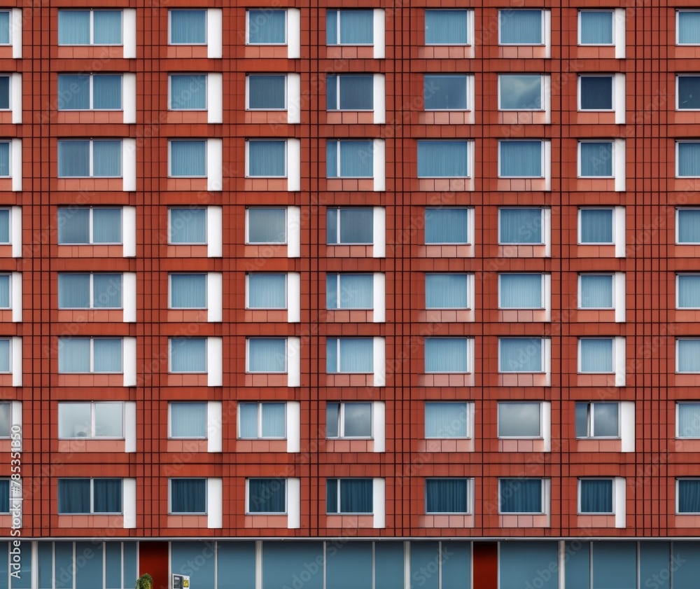 Red Brick Apartment Building with Patterned Windows