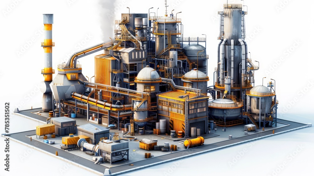 A large industrial plant with many buildings and a lot of machinery A large industrial plant with many buildings and a lot of machinery