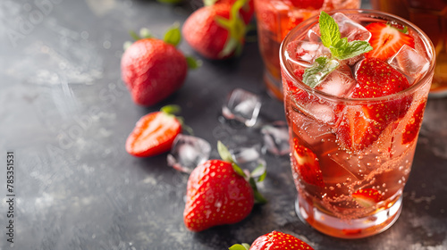 Strawberry juice, strawberry drink, summer ice drink, used in commercial advertising, poster design material, food industry, publicity design concept