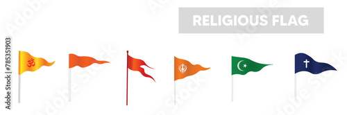 set of religious flag sanatan Islamic Cristian on white isolated  vector illustration