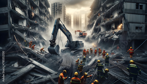 Rescue Workers at the Site of a Building Collapse
 photo