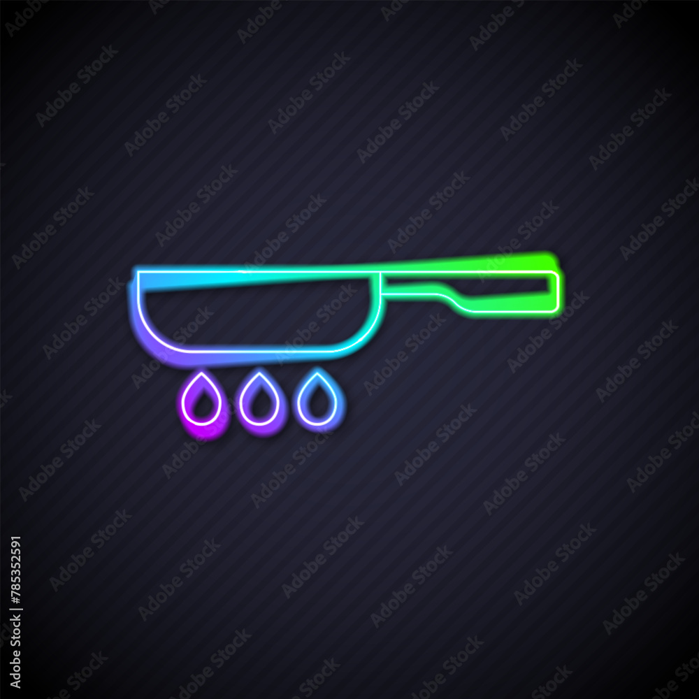 Glowing neon line Frying pan icon isolated on black background. Fry or roast food symbol. Vector Glowing neon line Frying pan icon isolated on black background. Fry or roast food symbol. Vector