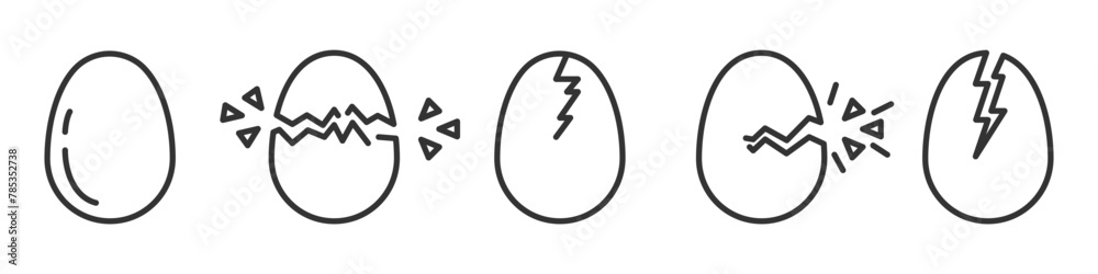 Broken eggs icon set. Cracked egg icons colleection. Vector illustration Broken eggs icon set. Cracked egg icons colleection. Vector illustration