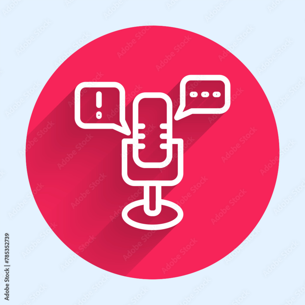 White line Freedom of speech icon isolated with long shadow. Freedom of expression. Red circle button. Vector White line Freedom of speech icon isolated with long shadow. Freedom of expression. Red circle button. Vector
