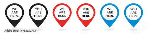 We're here location symbol set. Pin map location icons. Vector illustration photo