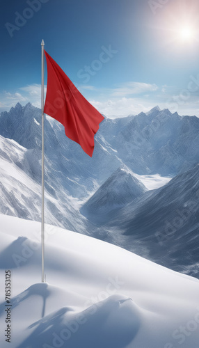 Red flag on snowy mountain