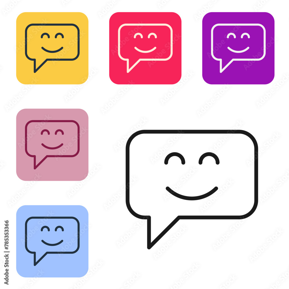 Black line Smile face icon isolated on white background. Smiling emoticon. Happy smiley chat symbol. Set icons in color square buttons. Vector Black line Smile face icon isolated on white background. Smiling emoticon. Happy smiley chat symbol. Set icons in color square buttons. Vector