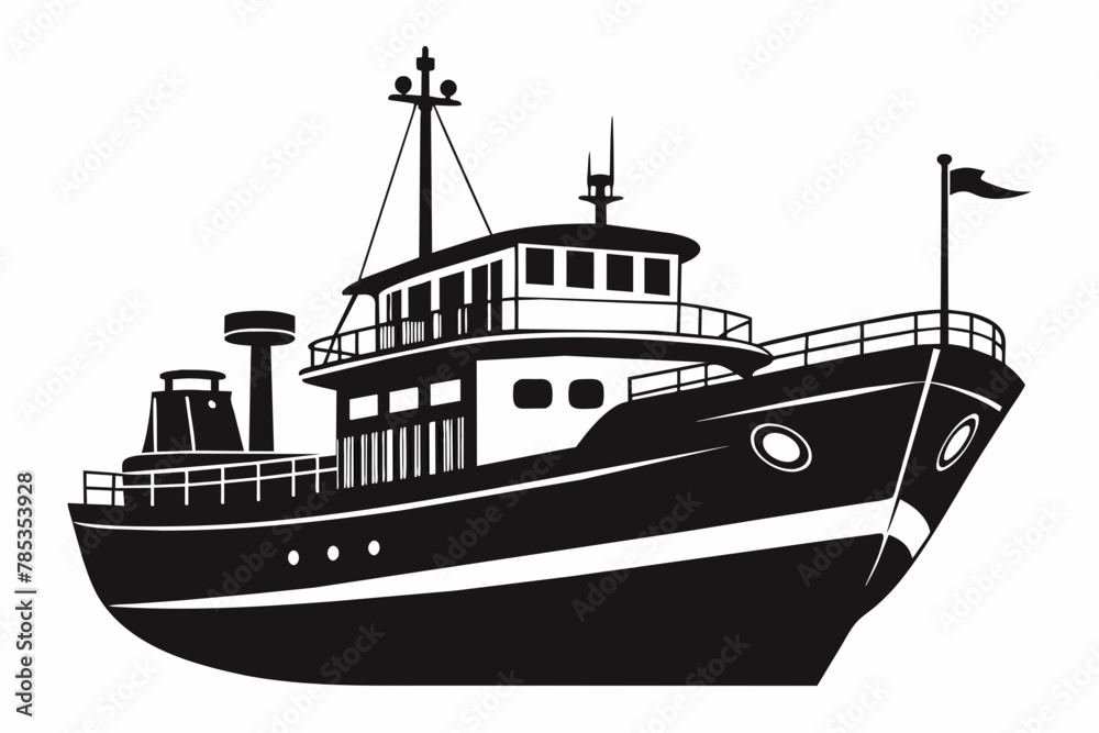 Shipping boat  black silhouette vector  