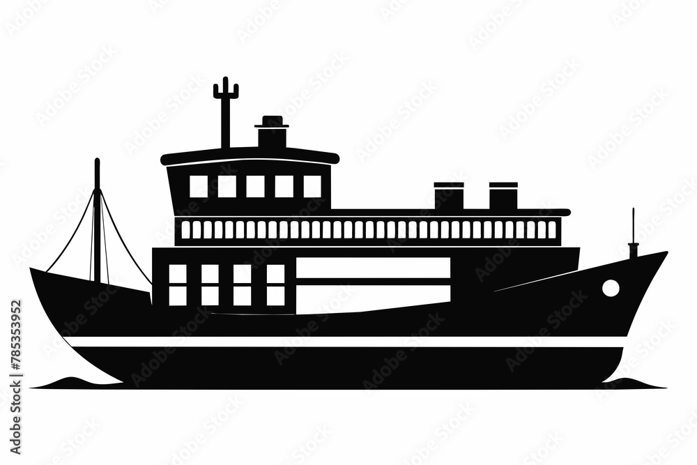 Shipping boat black silhouette vector Shipping boat black silhouette vector