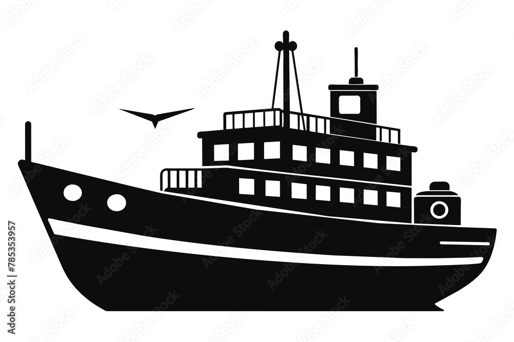Shipping boat  black silhouette vector  