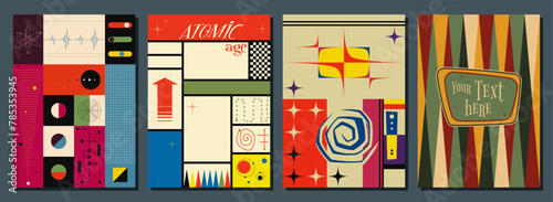 1960s Abstract Posters Template Set. Backgrounds for Retro Party, Event. Mid Century Modern Colors and Shapes 