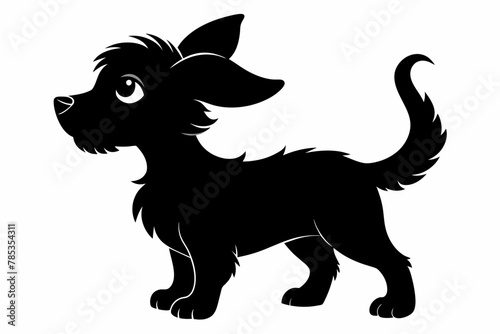 A playful puppy with floppy ears and a wagging tail black silhouette 
