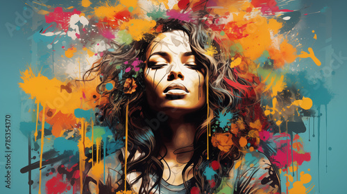 Colorful Abstract Art of Woman with Explosive Paint Splatter © heroimage.io