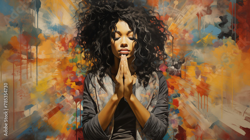 Expressive Portrait of a Woman with Urban-Inspired Abstract Art Background