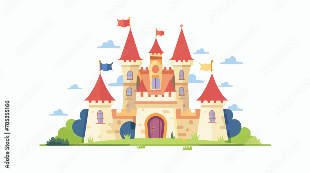 Fairytale Castle Flat Isolated Childish Style Simple