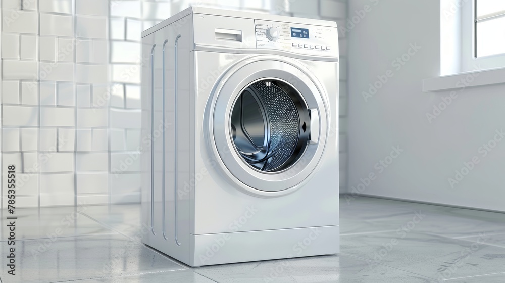 3D vector illustration of a washing machine isolated on a white background, designed for use in bathrooms and suitable for multiple purposes 3D vector illustration of a washing machine isolated on a white background, designed for use in bathrooms and suitable for multiple purposes
