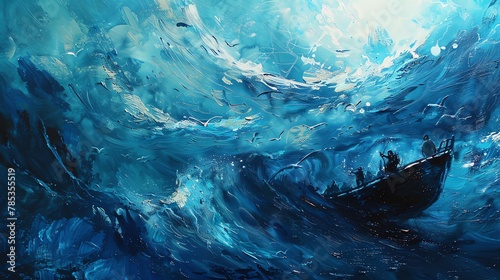 Transform the deep blue sea into a canvas for social commentary using acrylic paints, infuse maritime adventures with thought-provoking messages © Samaphon