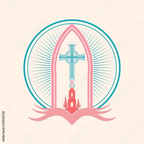 Church building emblem. Community worship unity symbol.