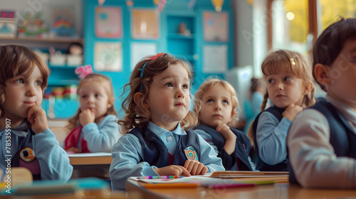 A group of children are sitting in a circle and drawing. The children are wearing school uniforms and are sitting on the floor
