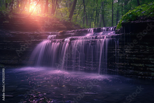 Dreamscape of cascading water captured through long exposure