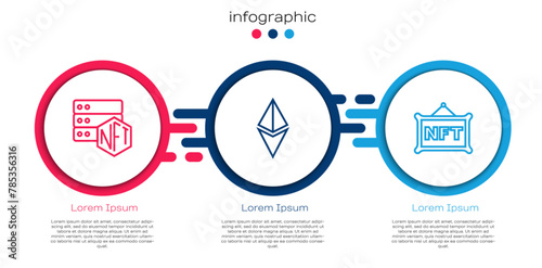 Set line NFT blockchain technology, Ethereum ETH and Digital crypto art. Business infographic template. Vector
