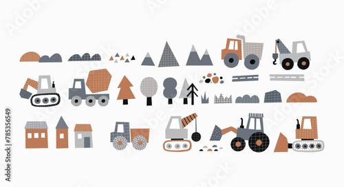 Cute little cars, truck. Cartoon cars adventures. Flat vector illustrations isolated on white background