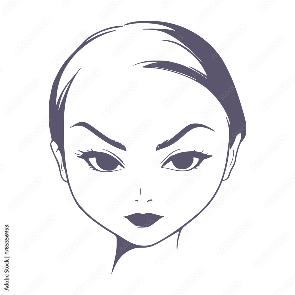 Young woman face front view in low key style. Elegant silhouette of a female head. Young woman face front view in low key style. Elegant silhouette of a female head.
