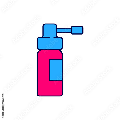 Filled outline Medical bottle with nozzle spray for the treatment of diseases of the nose and throat icon isolated on white background. Vector