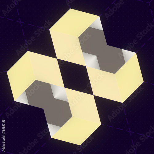 A kaleidoscope of three-dimensional hexagonal figures. Intricate geometric patterns. 3d rendering digital illustration