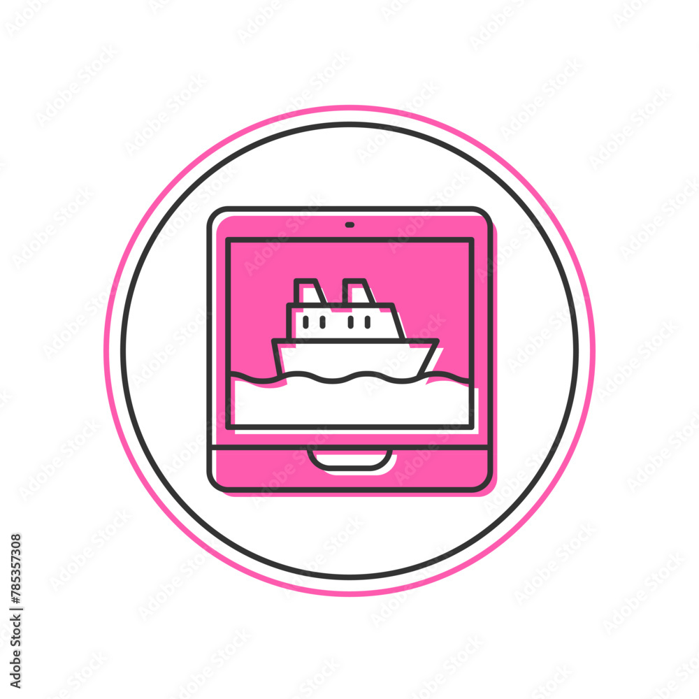 Filled outline Cruise ship icon isolated on white background. Travel tourism nautical transport. Voyage passenger ship, cruise liner. Worldwide cruise. Vector Filled outline Cruise ship icon isolated on white background. Travel tourism nautical transport. Voyage passenger ship, cruise liner. Worldwide cruise. Vector